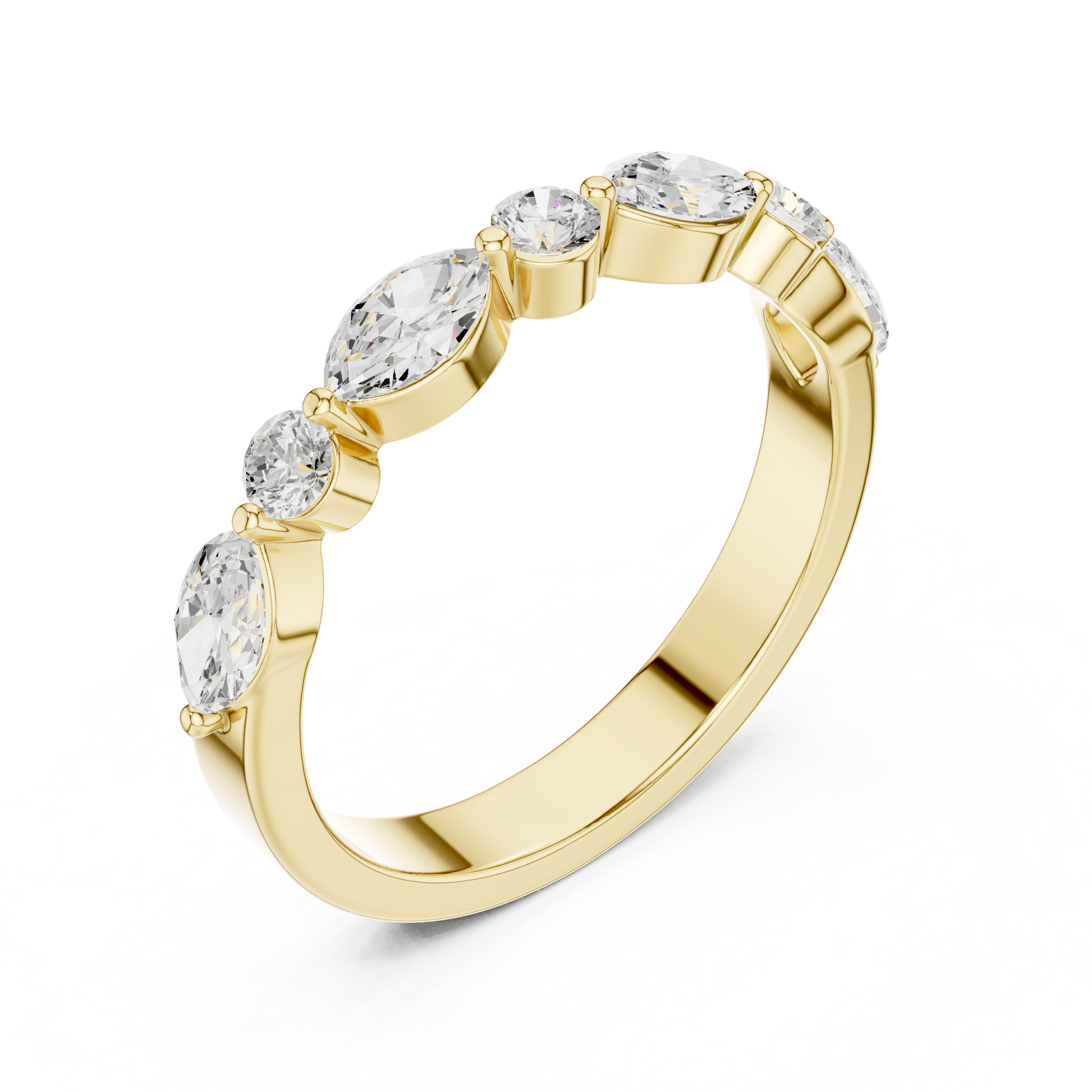 Marquise Round Cut Lab Grown Diamond Ring in Yellow Gold