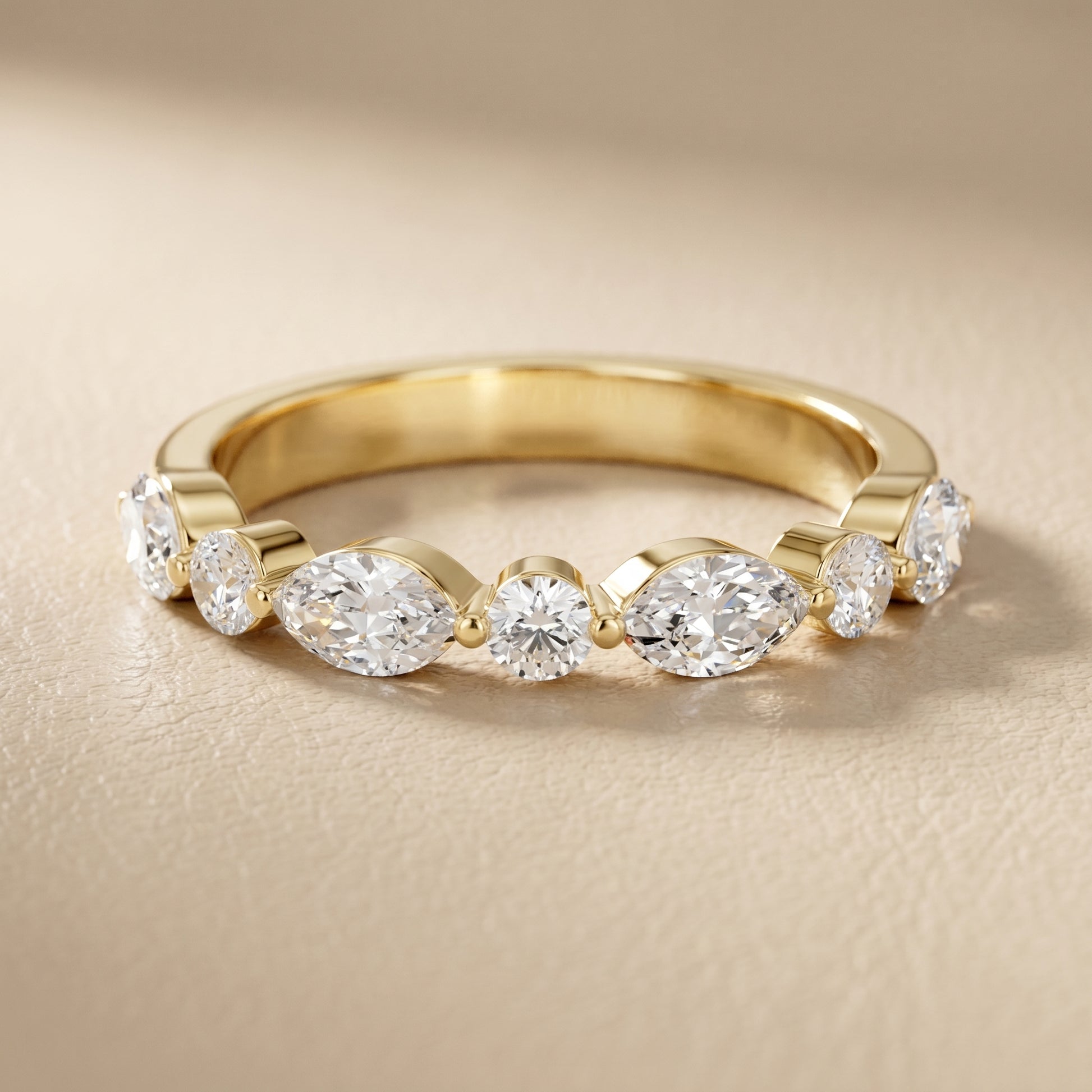 Marquise Round Cut Lab Grown Diamond Ring in Yellow Gold