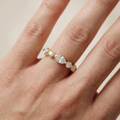 Marquise Round Cut Lab Grown Diamond Ring in Yellow Gold
