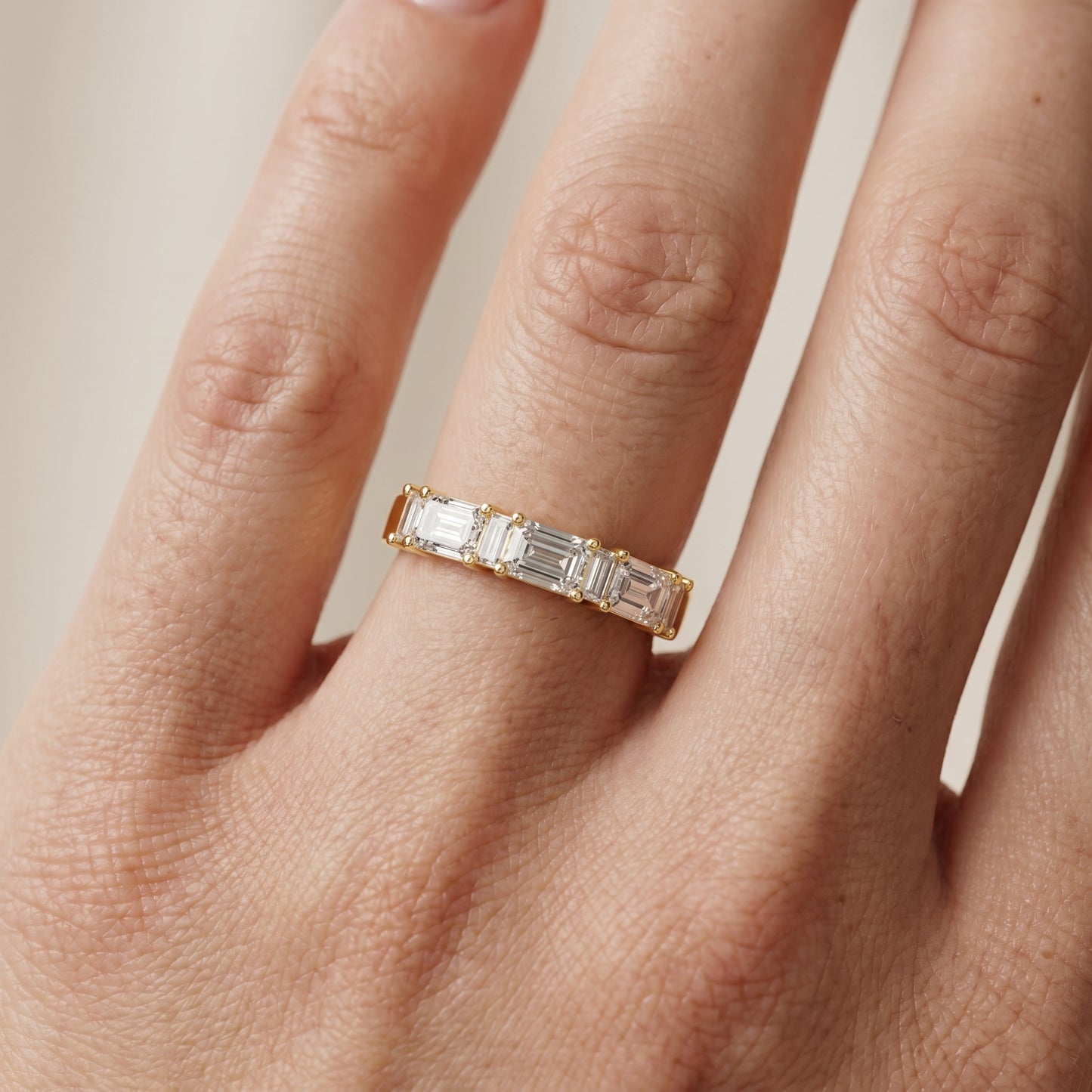 Emerald Cut Lab Grown Diamond Ring in Yellow Gold