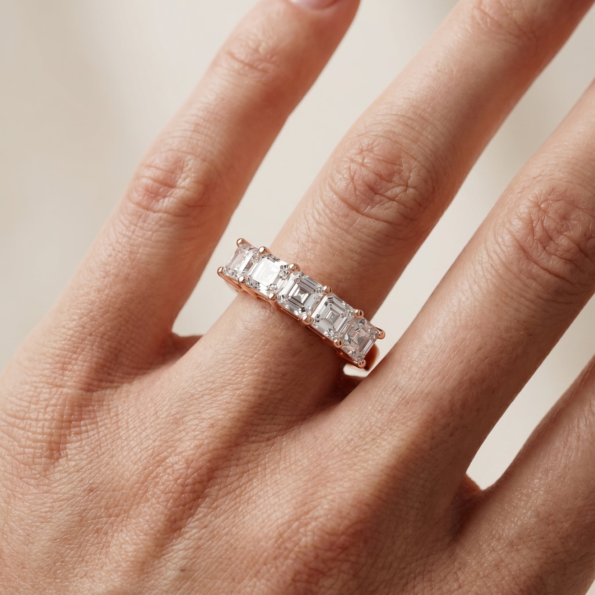 Asscher Cut Lab Grown Diamond Ring in Rose Gold