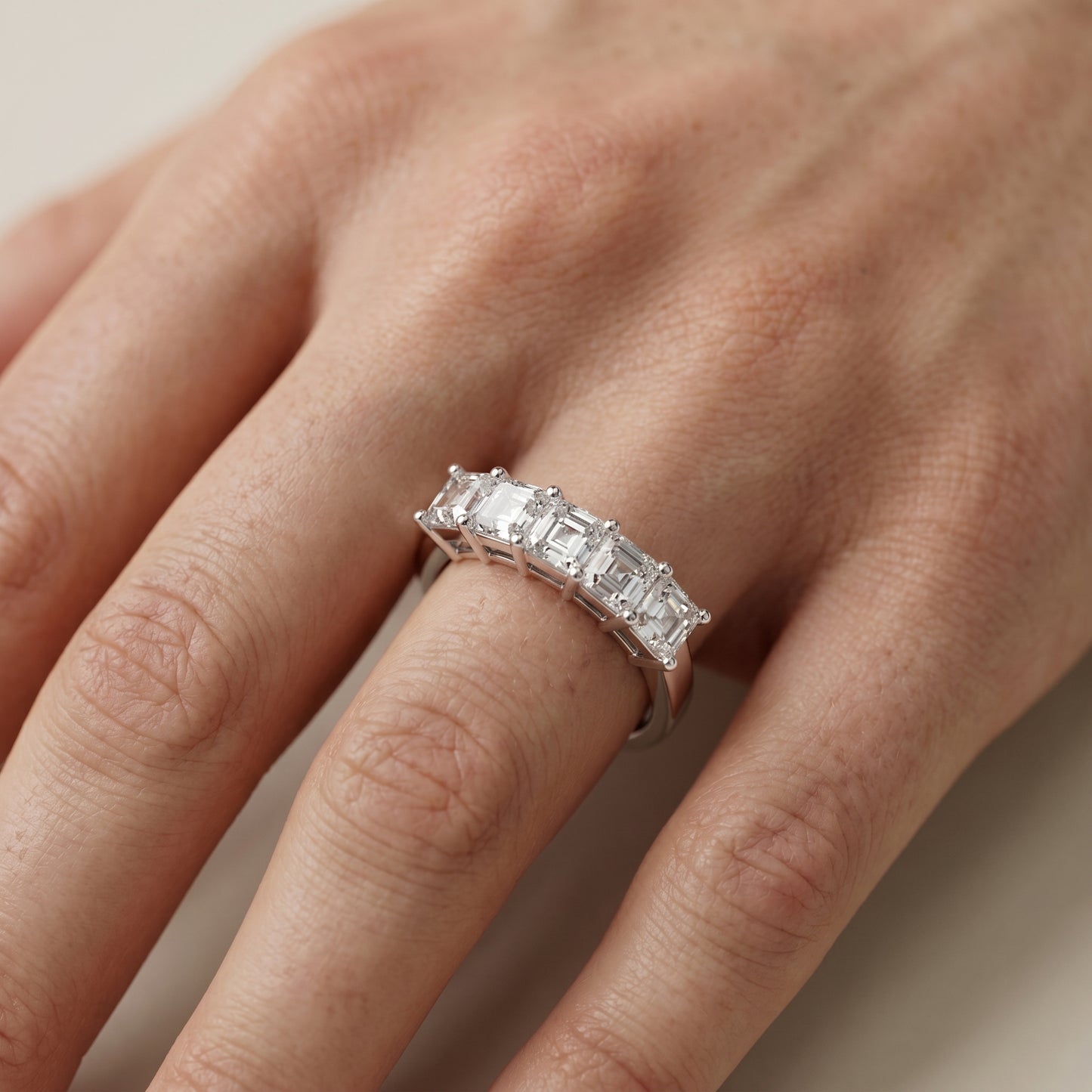 Asscher Cut Lab Grown Diamond Ring in Silver