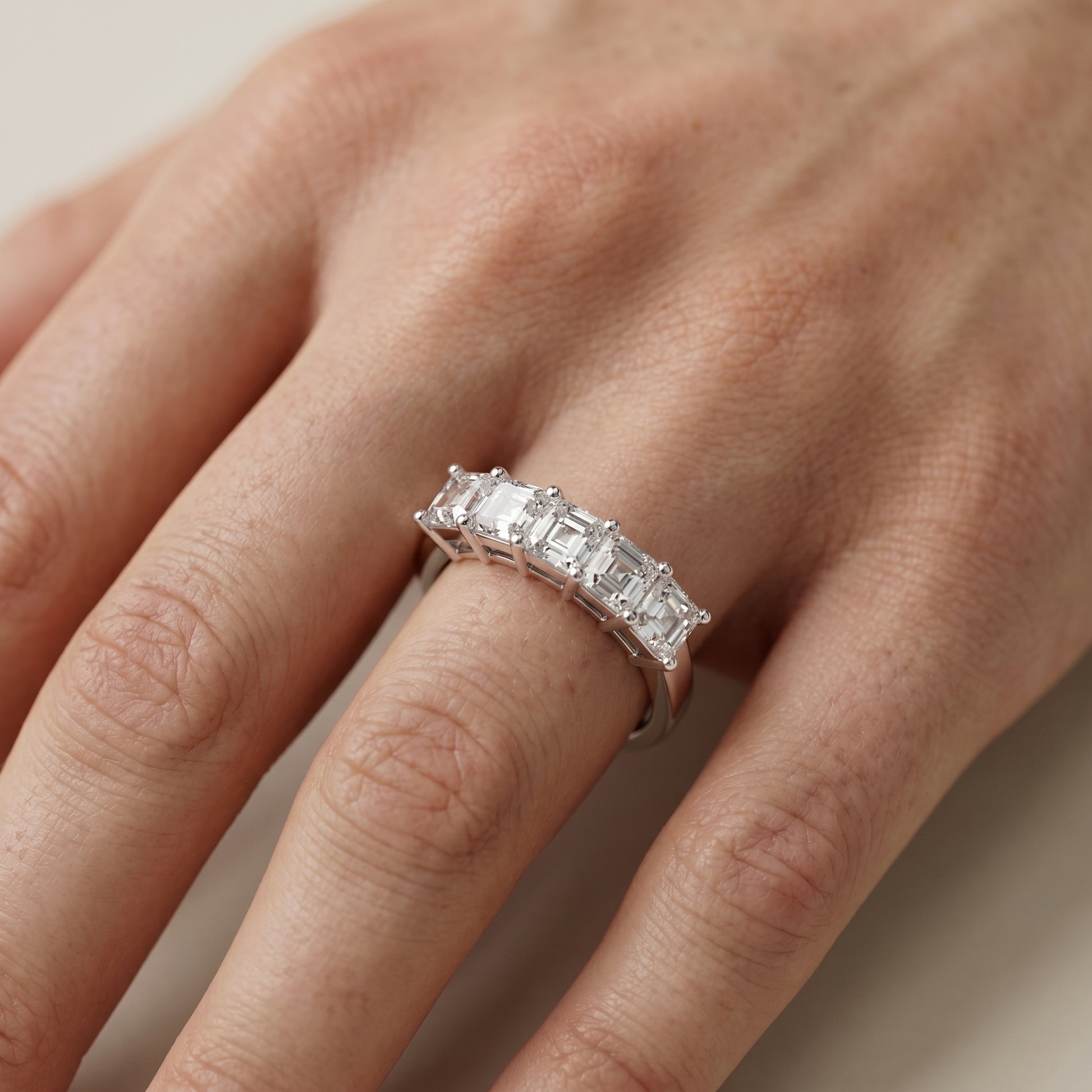Asscher Cut Lab Grown Diamond Ring in Silver