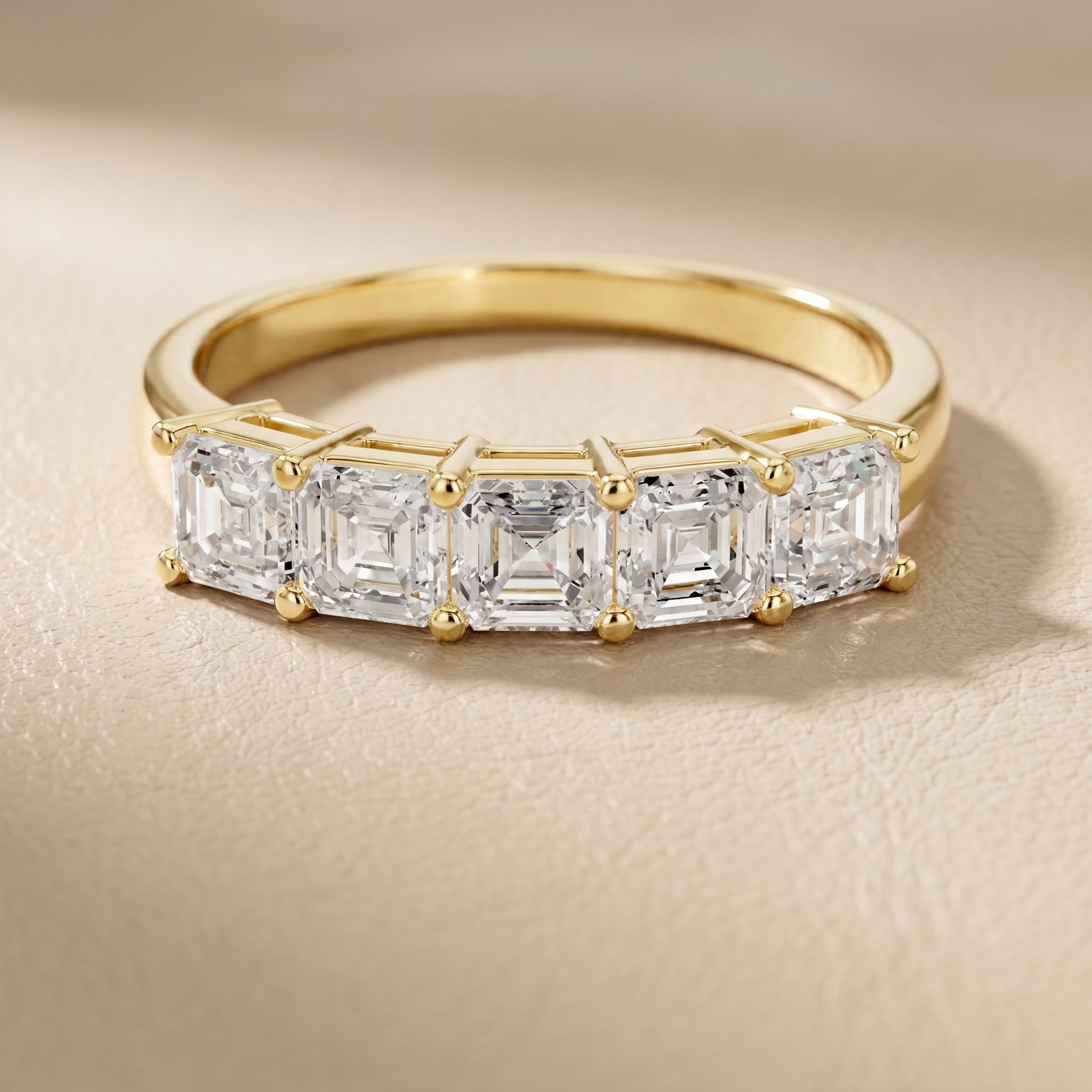 Asscher Cut Lab Grown Diamond Ring in Yellow Gold
