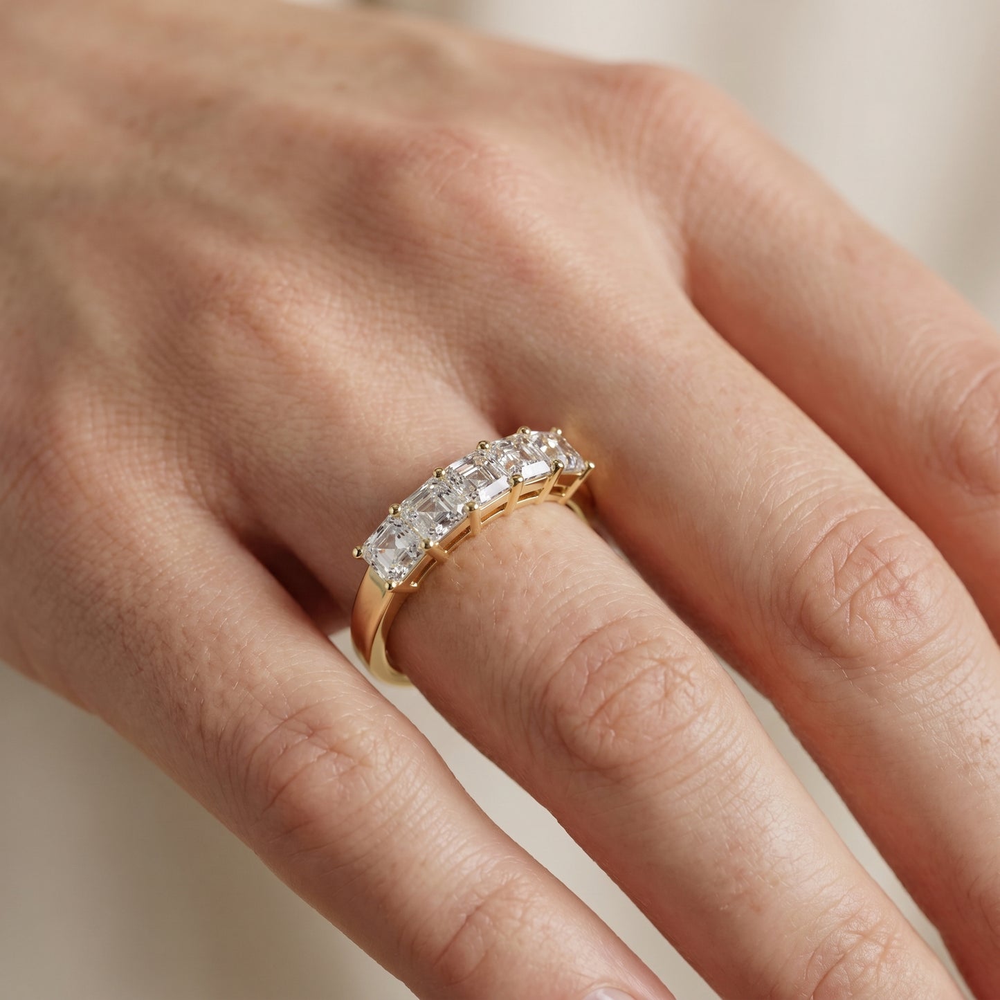 Asscher Cut Lab Grown Diamond Ring in Yellow Gold