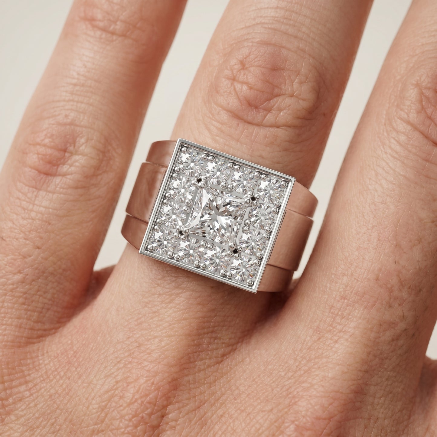 Princess Round Cut Lab Grown Diamond Ring in White Gold