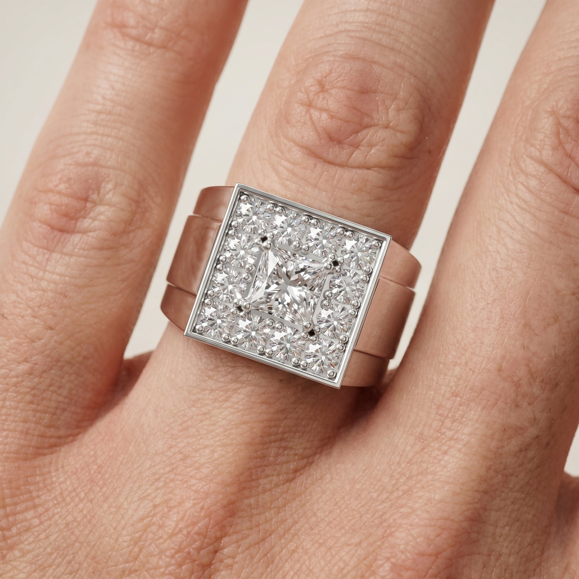 Princess Round Cut Lab Grown Diamond Ring in White Gold