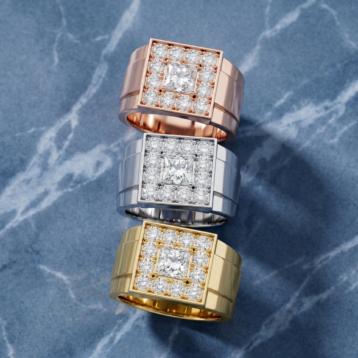 Princess Round Cut Lab Grown Diamond Ring in Yellow Gold