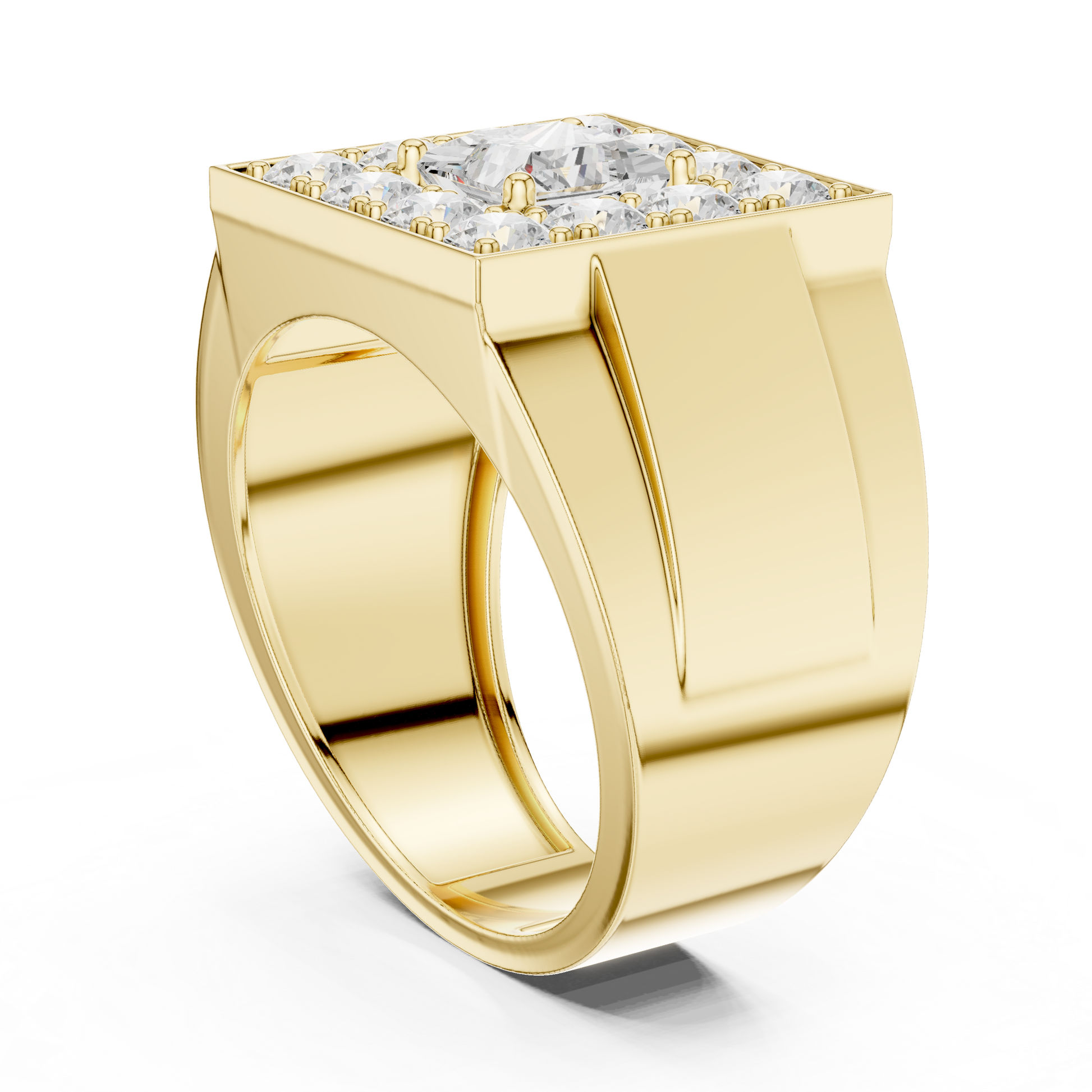 Princess Round Cut Lab Grown Diamond Ring in Yellow Gold