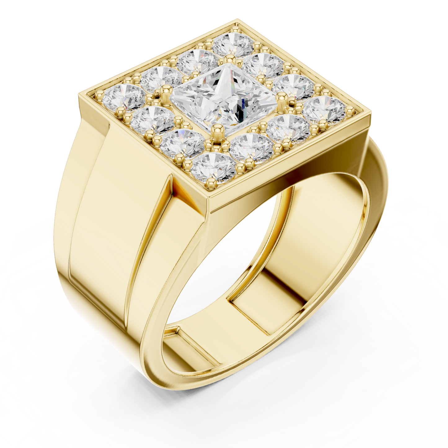 Princess Round Cut Lab Grown Diamond Ring in Yellow Gold