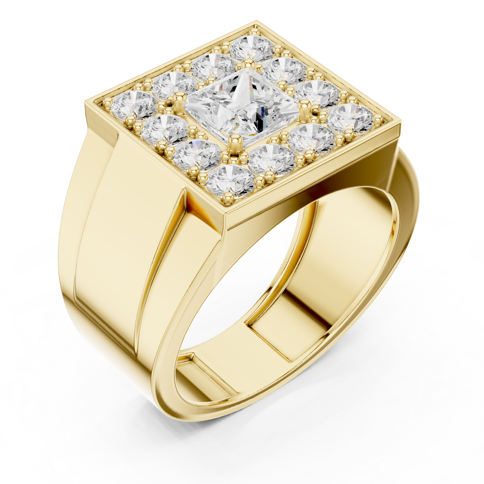 Princess Round Cut Lab Grown Diamond Ring in Yellow Gold