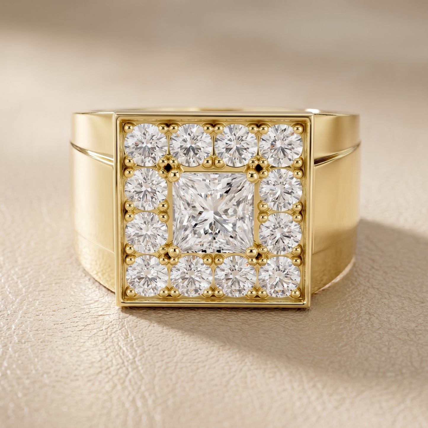 Princess Round Cut Lab Grown Diamond Ring in Yellow Gold
