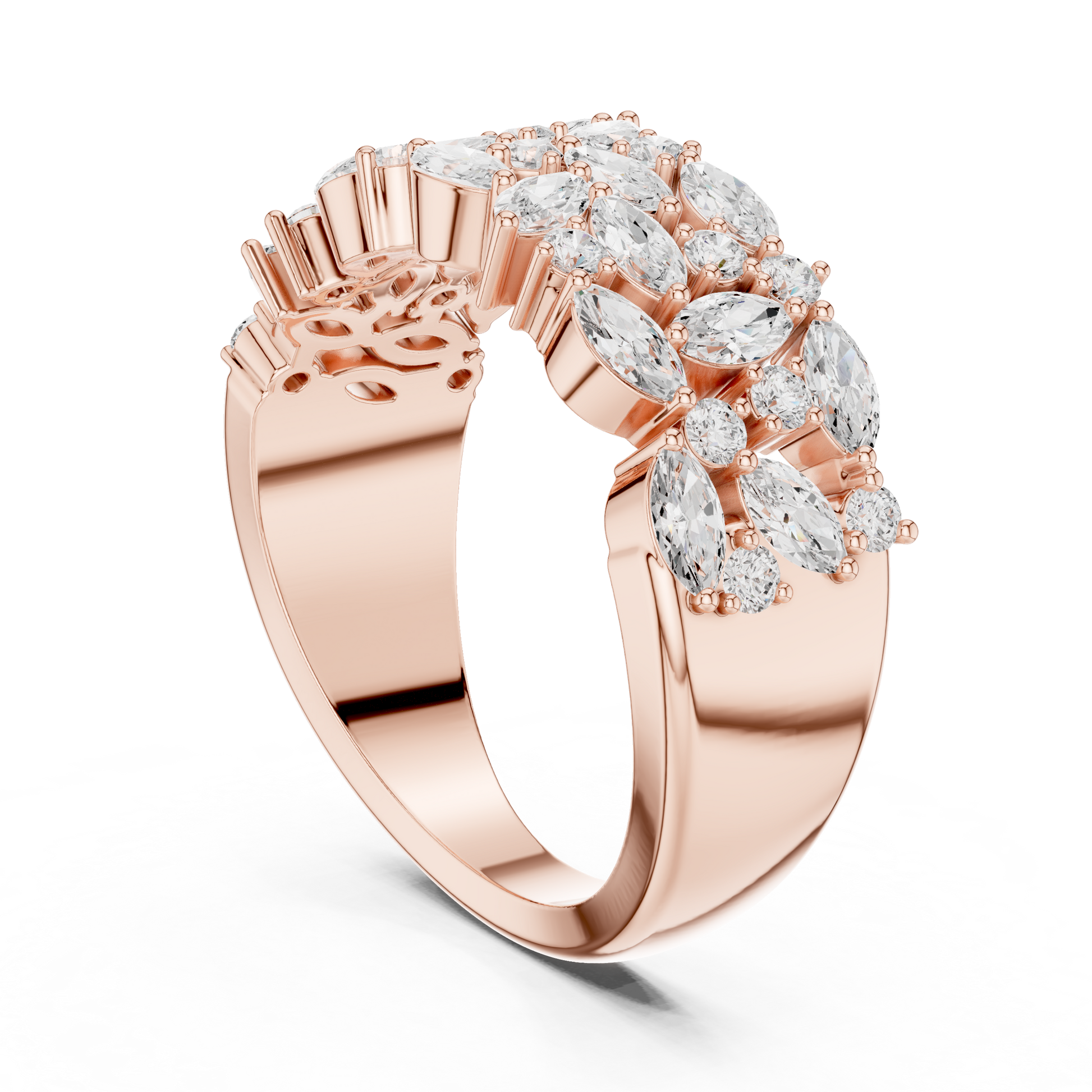 Marquise Round Cut Lab Grown Diamond Ring in Rose Gold