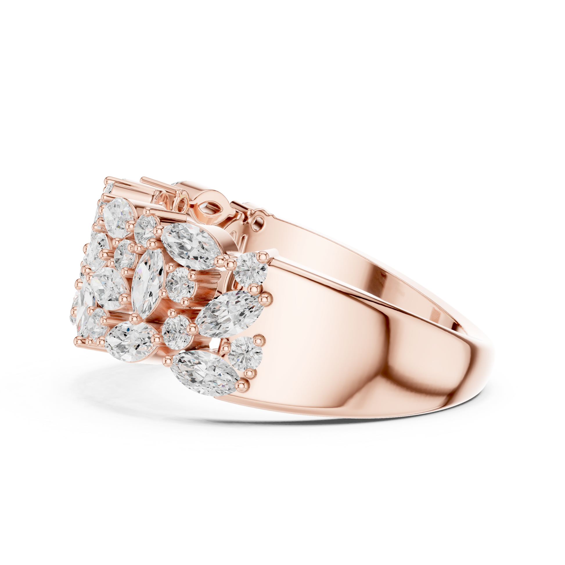 Marquise Round Cut Lab Grown Diamond Ring in Rose Gold