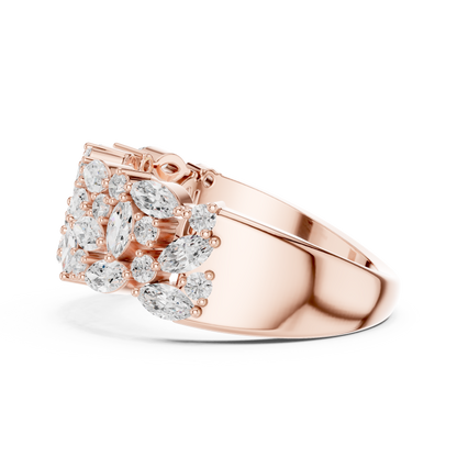 Marquise Round Cut Lab Grown Diamond Ring in Rose Gold