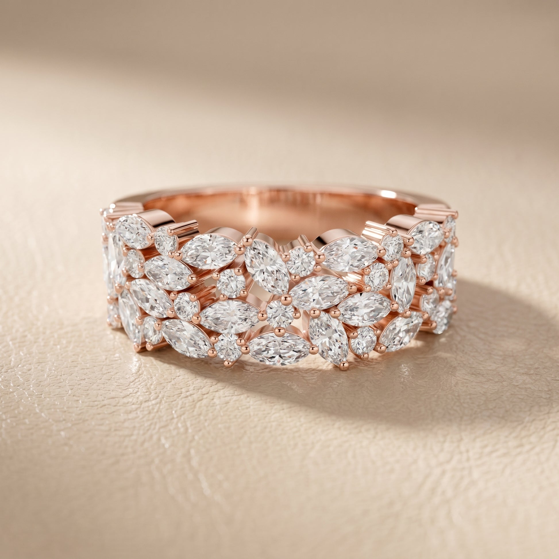 Marquise Round Cut Lab Grown Diamond Ring in Rose Gold