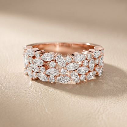Marquise Round Cut Lab Grown Diamond Ring in Rose Gold