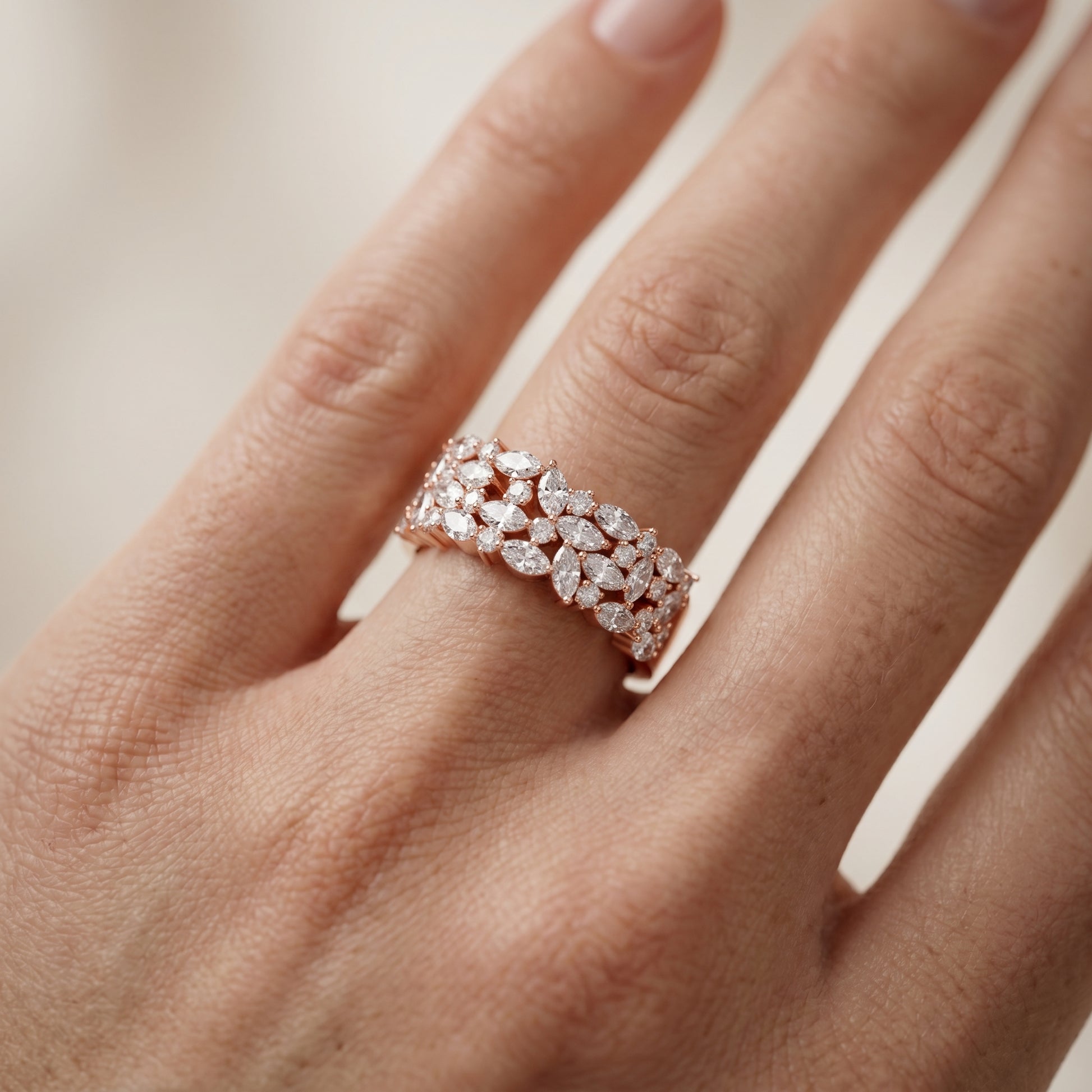 Marquise Round Cut Lab Grown Diamond Ring in Rose Gold