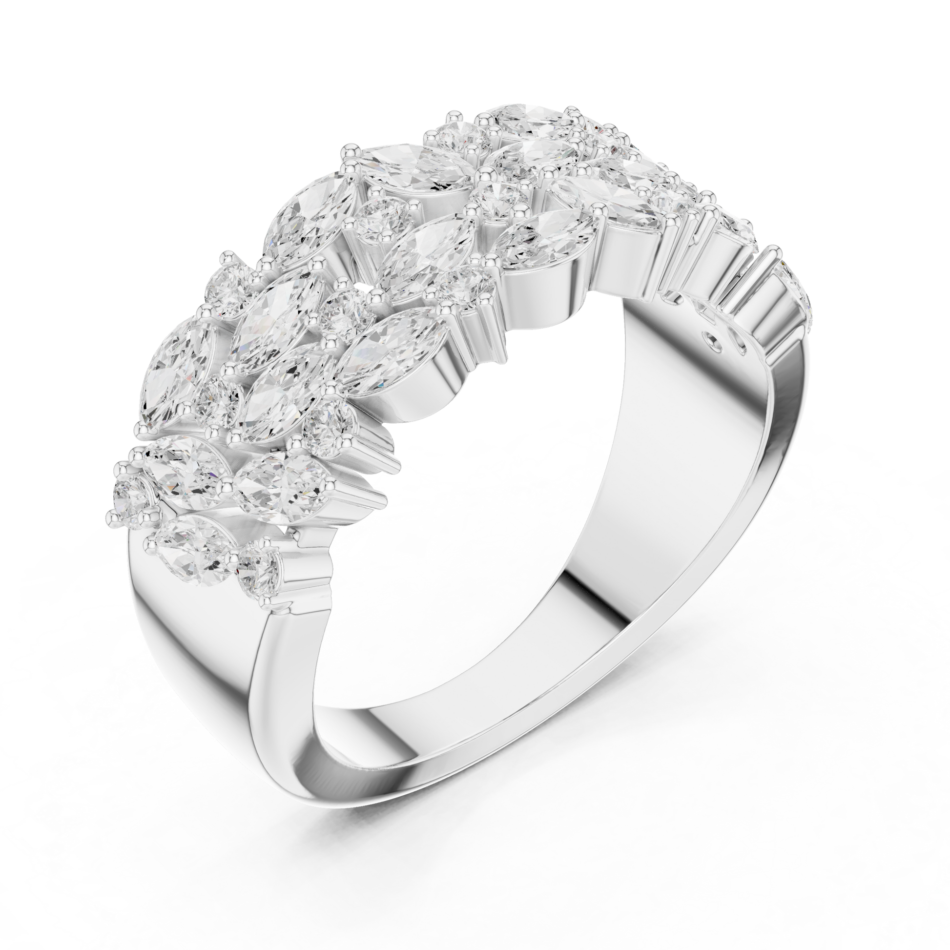 Marquise Round Cut Lab Grown Diamond Ring in White Gold