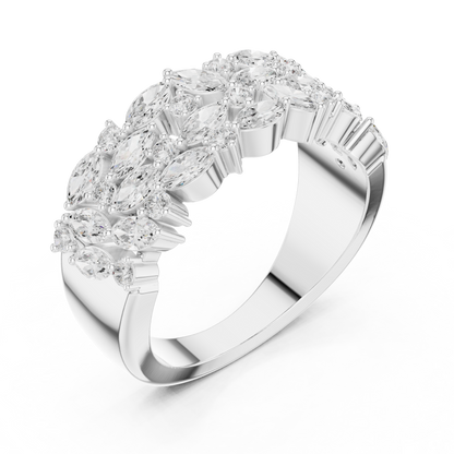 Marquise Round Cut Lab Grown Diamond Ring in Silver