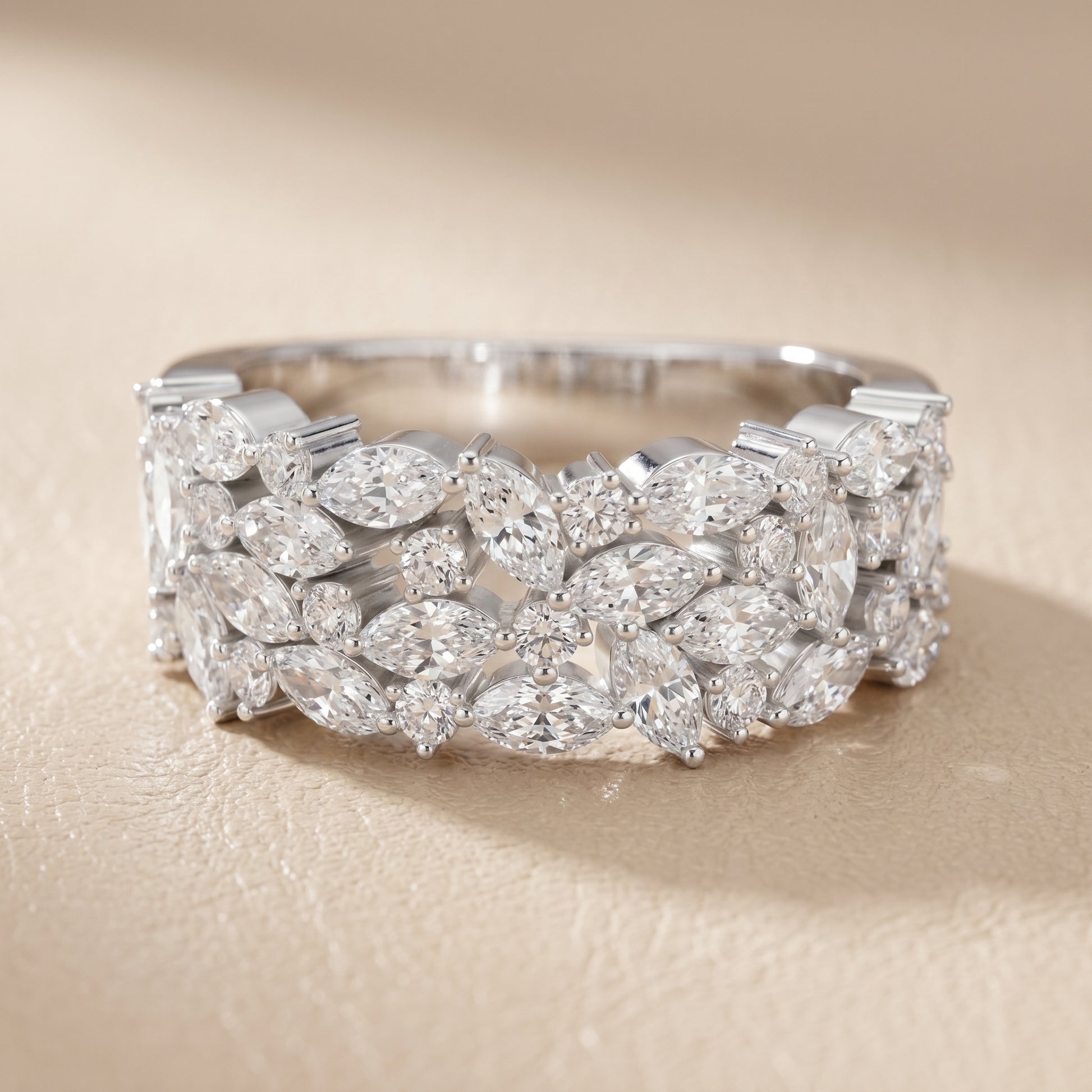 Marquise Round Cut Lab Grown Diamond Ring in Platinum
