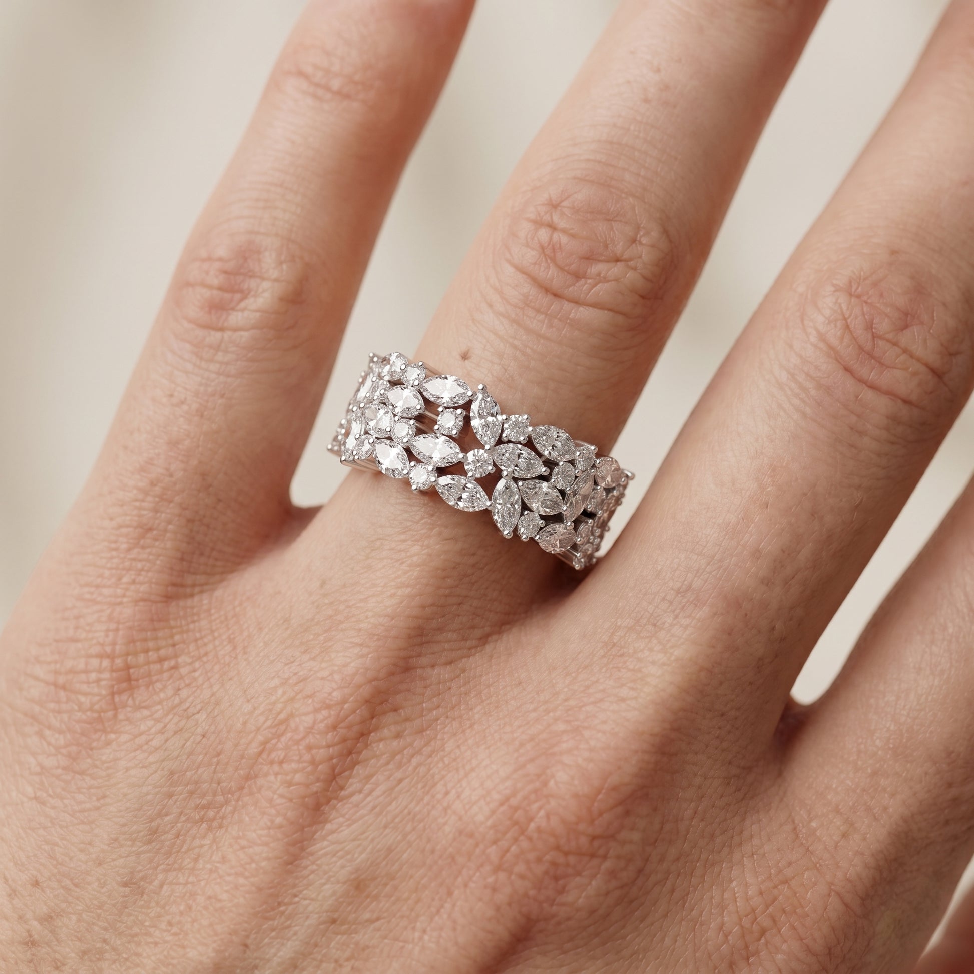 Marquise Round Cut Lab Grown Diamond Ring in Platinum