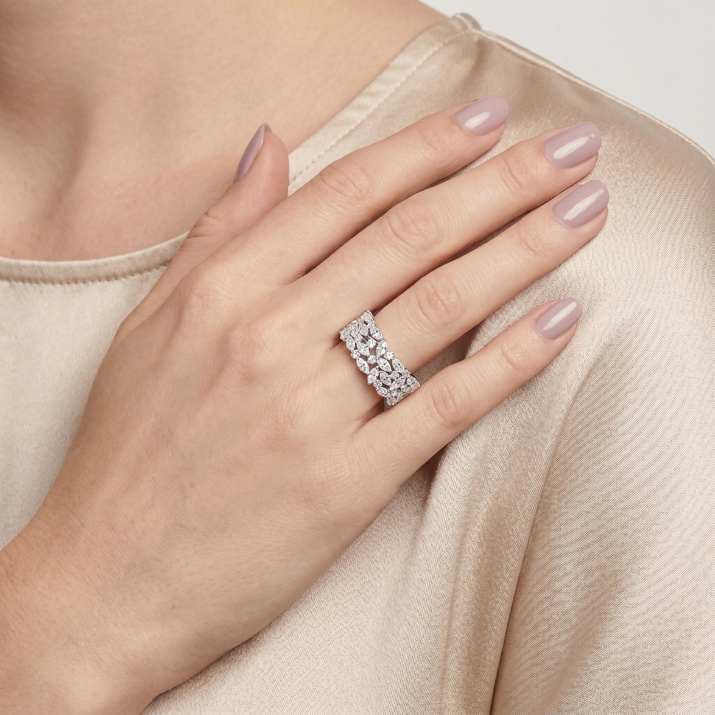Marquise Round Cut Lab Grown Diamond Ring in White Gold