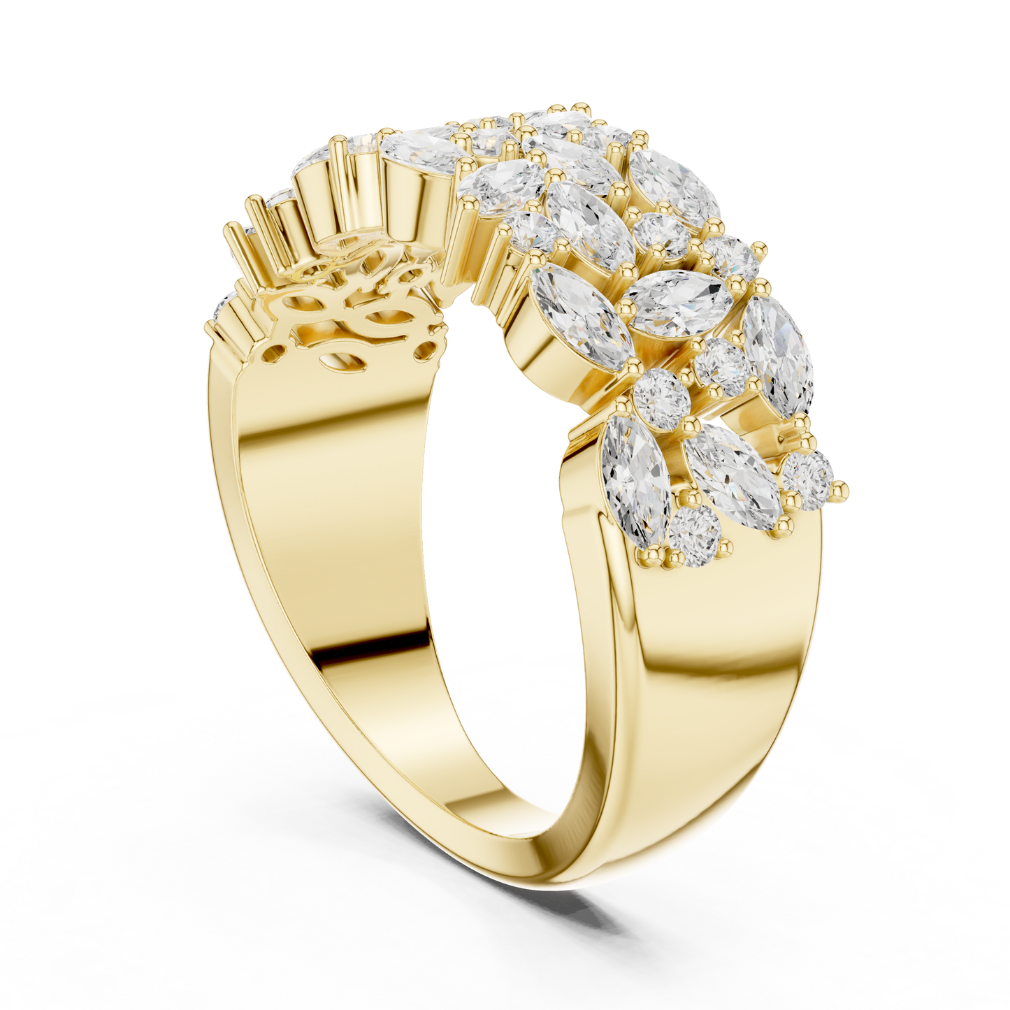 Marquise Round Cut Lab Grown Diamond Ring in Yellow Gold