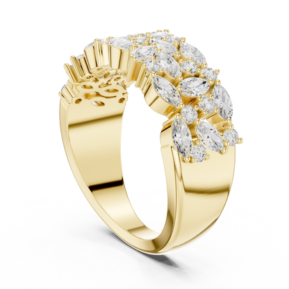 Marquise Round Cut Lab Grown Diamond Ring in Yellow Gold