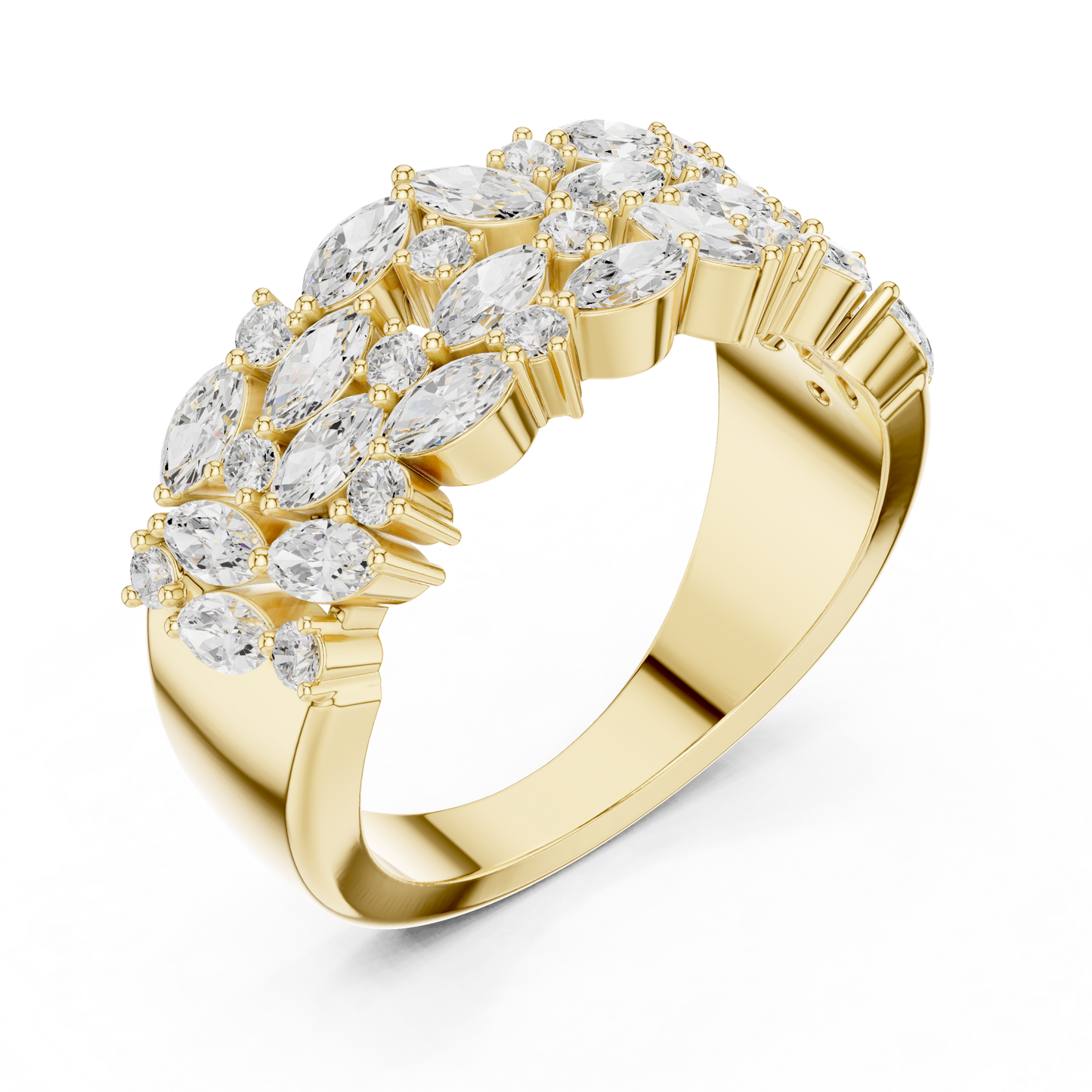 Marquise Round Cut Lab Grown Diamond Ring in Yellow Gold