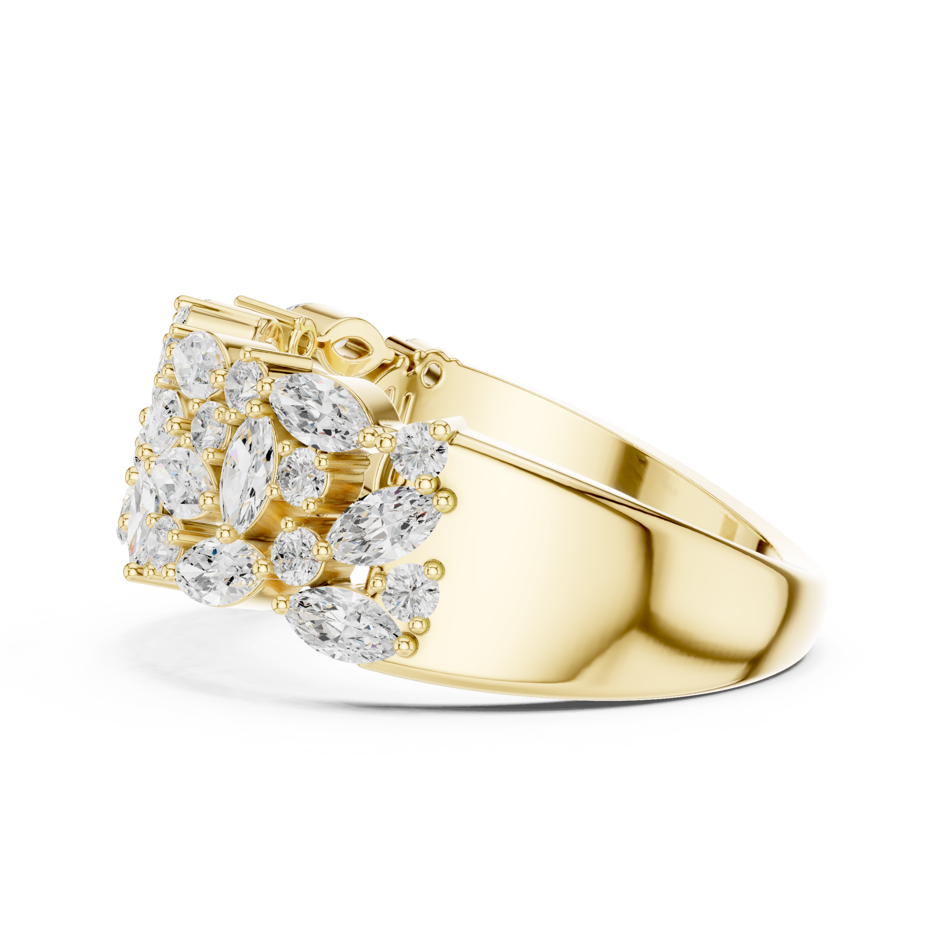 Marquise Round Cut Lab Grown Diamond Ring in Yellow Gold
