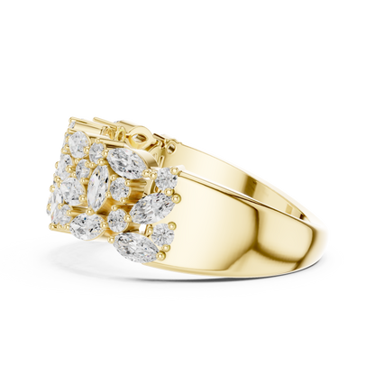 Marquise Round Cut Lab Grown Diamond Ring in Yellow Gold