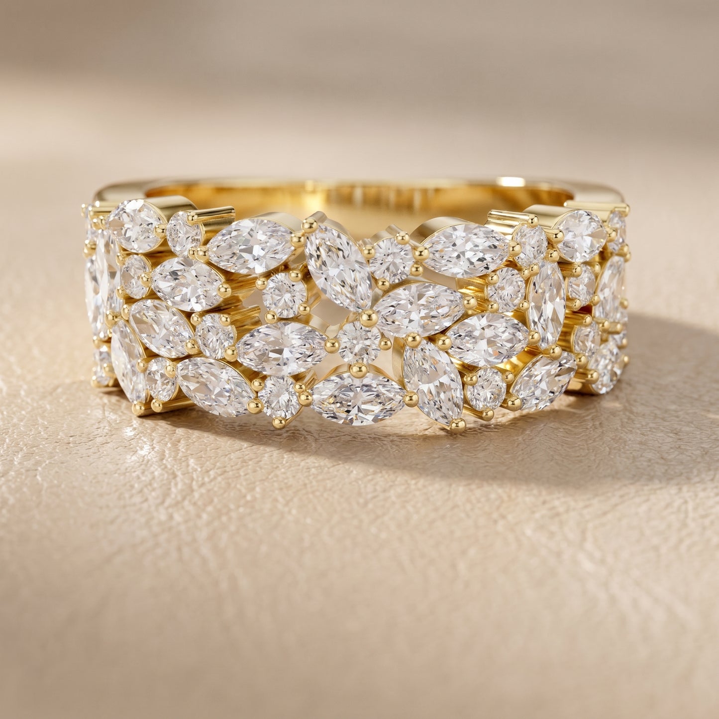 Marquise Round Cut Lab Grown Diamond Ring in Yellow Gold