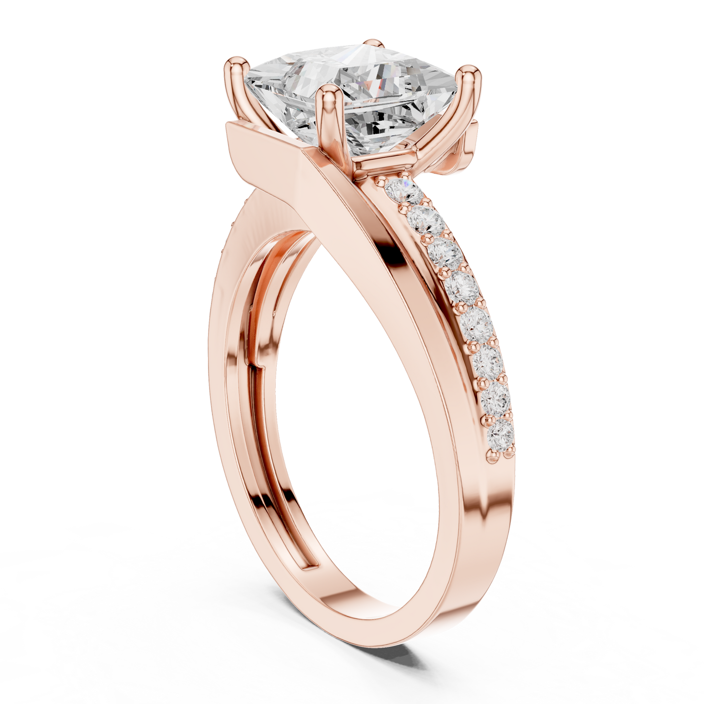 Princess Round Cut Lab Grown Diamond Ring in Rose Gold