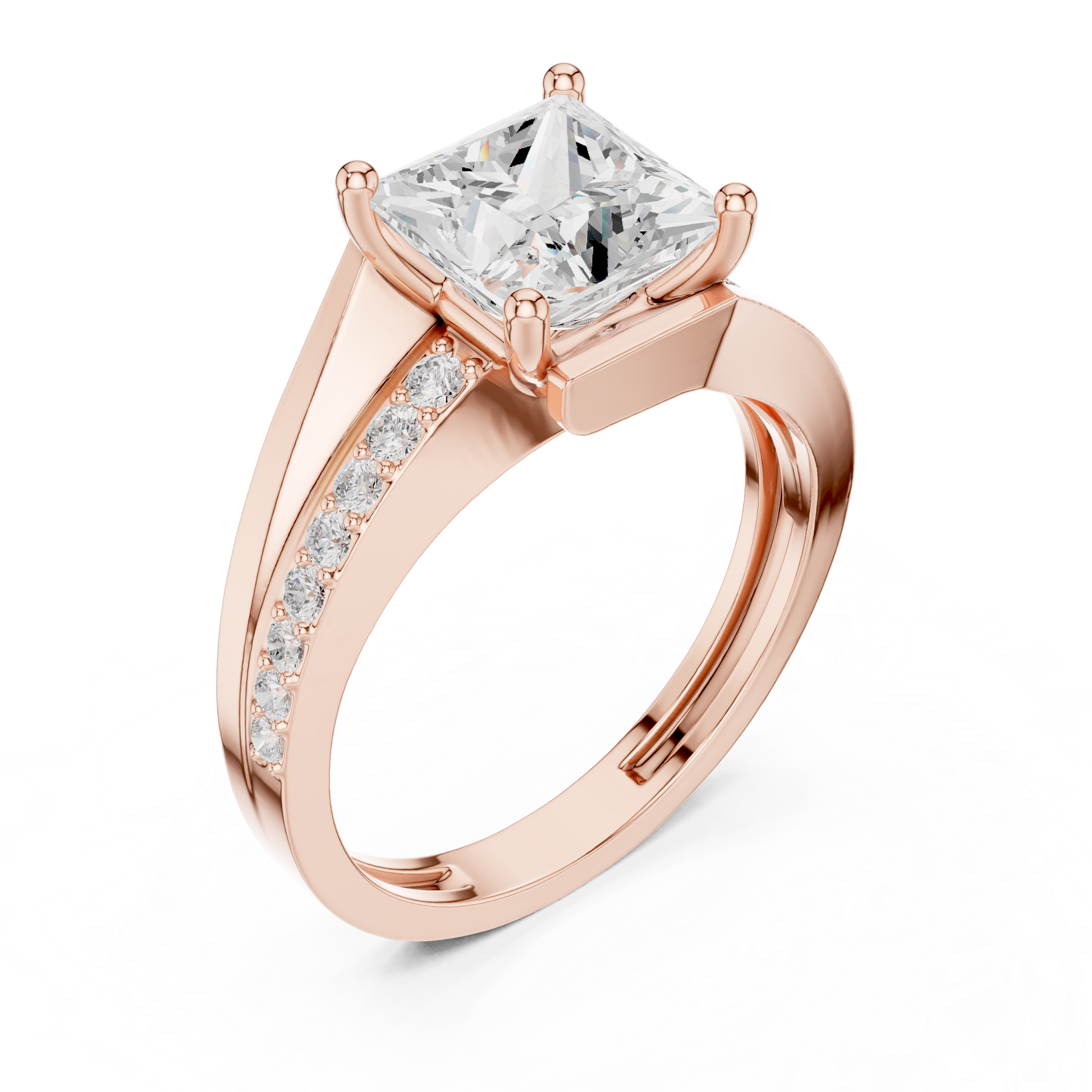 Princess Round Cut Lab Grown Diamond Ring in Rose Gold