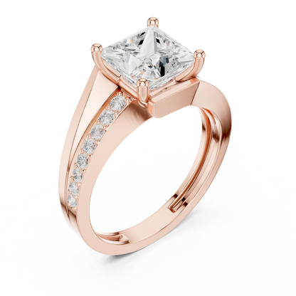 Princess Round Cut Lab Grown Diamond Ring in Rose Gold