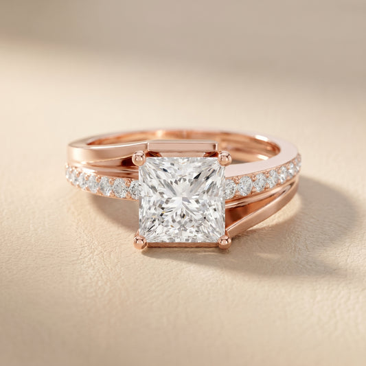 Princess Round Cut Lab Grown Diamond Ring in Rose Gold