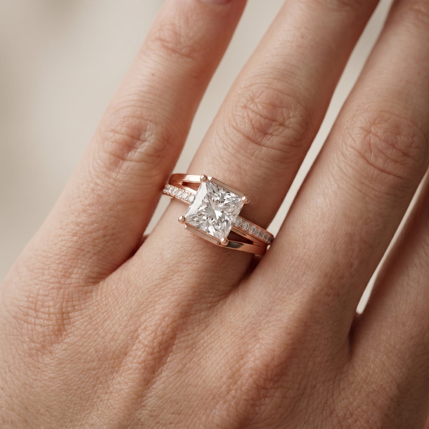 Princess Round Cut Lab Grown Diamond Ring in Rose Gold