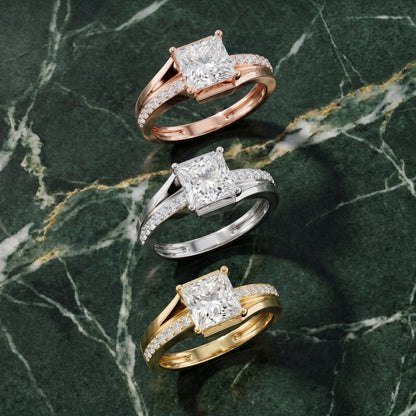 Princess Round Cut Lab Grown Diamond Ring in White Gold
