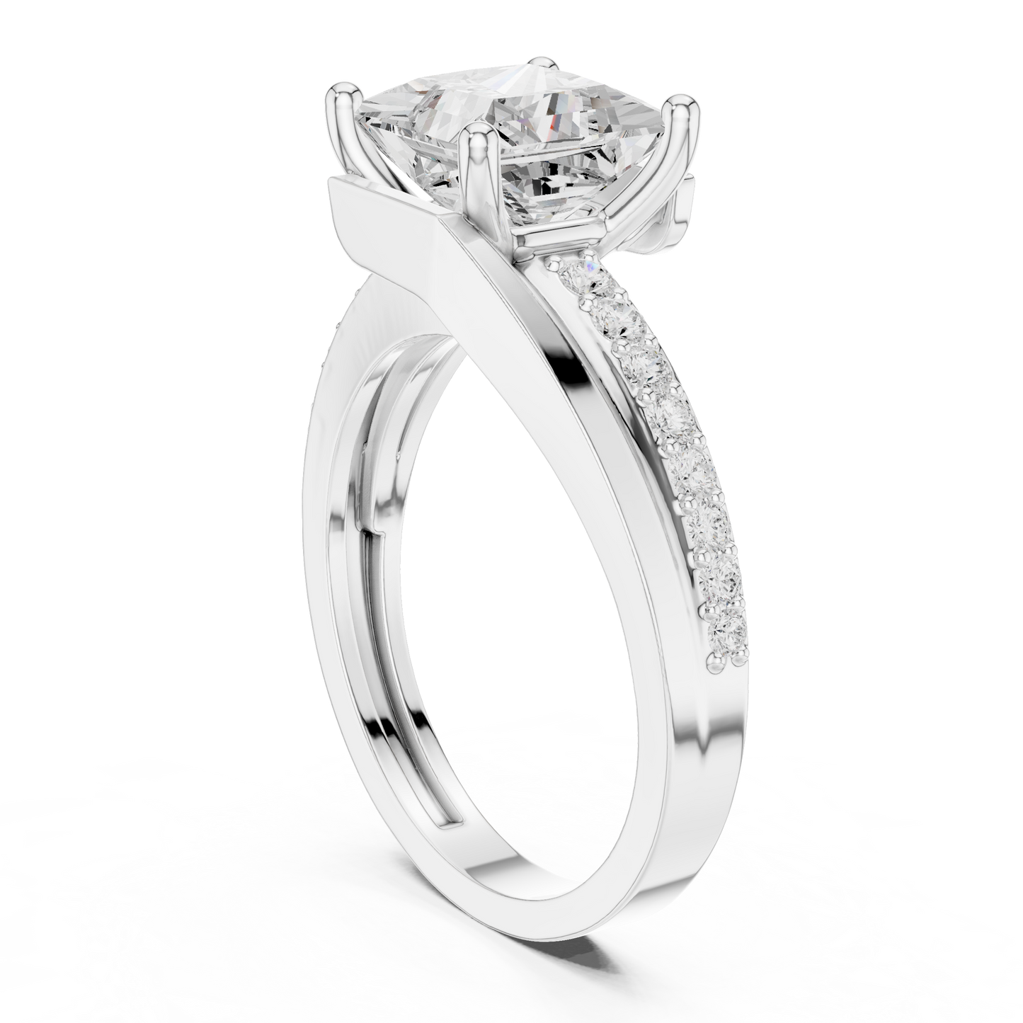 Princess Round Cut Lab Grown Diamond Ring in Silver