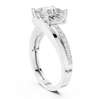 Princess Round Cut Lab Grown Diamond Ring in Silver