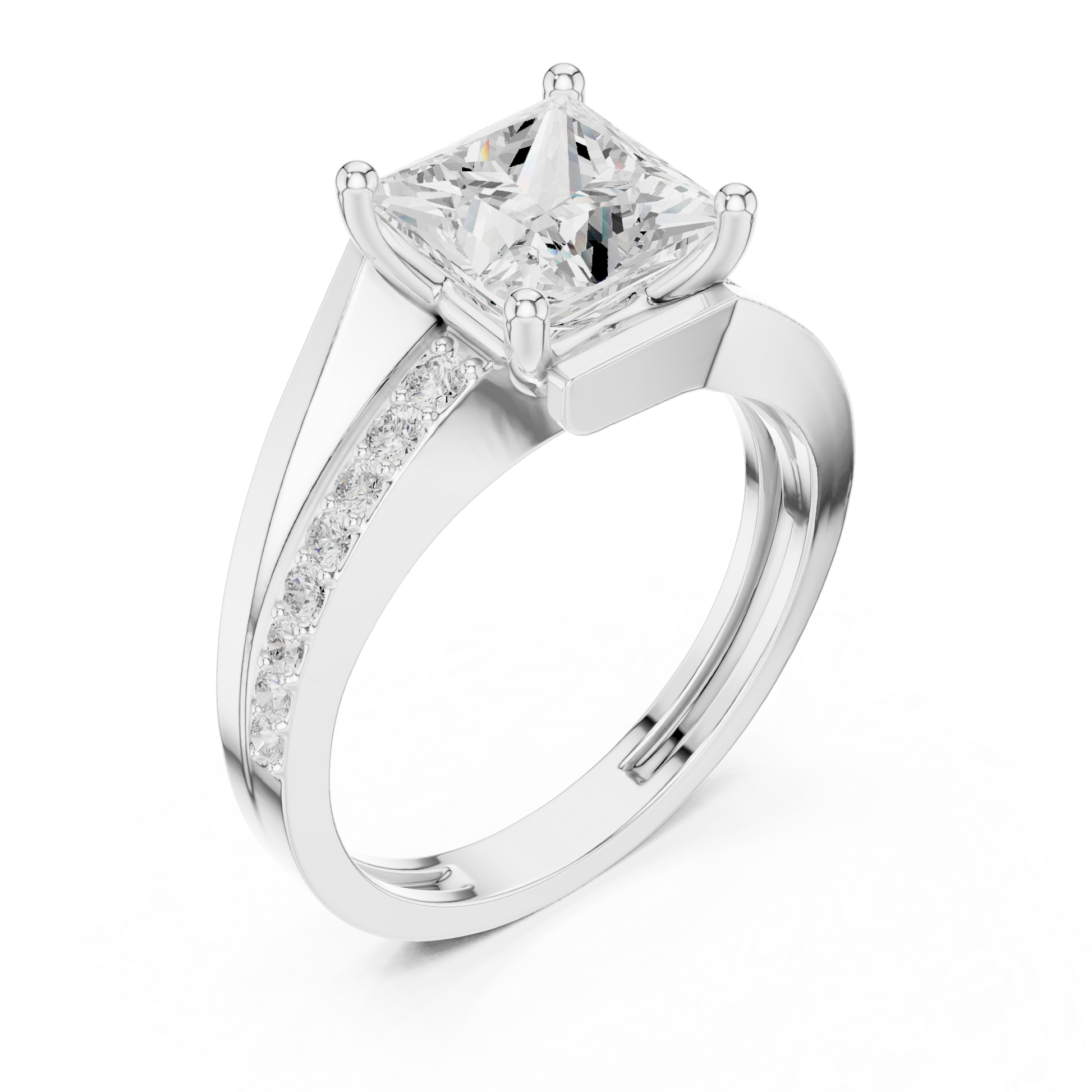 Princess Round Cut Lab Grown Diamond Ring in White Gold