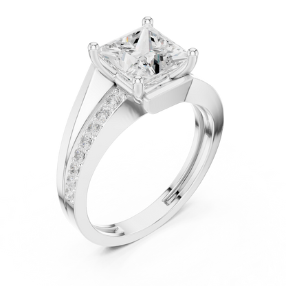 Princess Round Cut Lab Grown Diamond Ring in White Gold