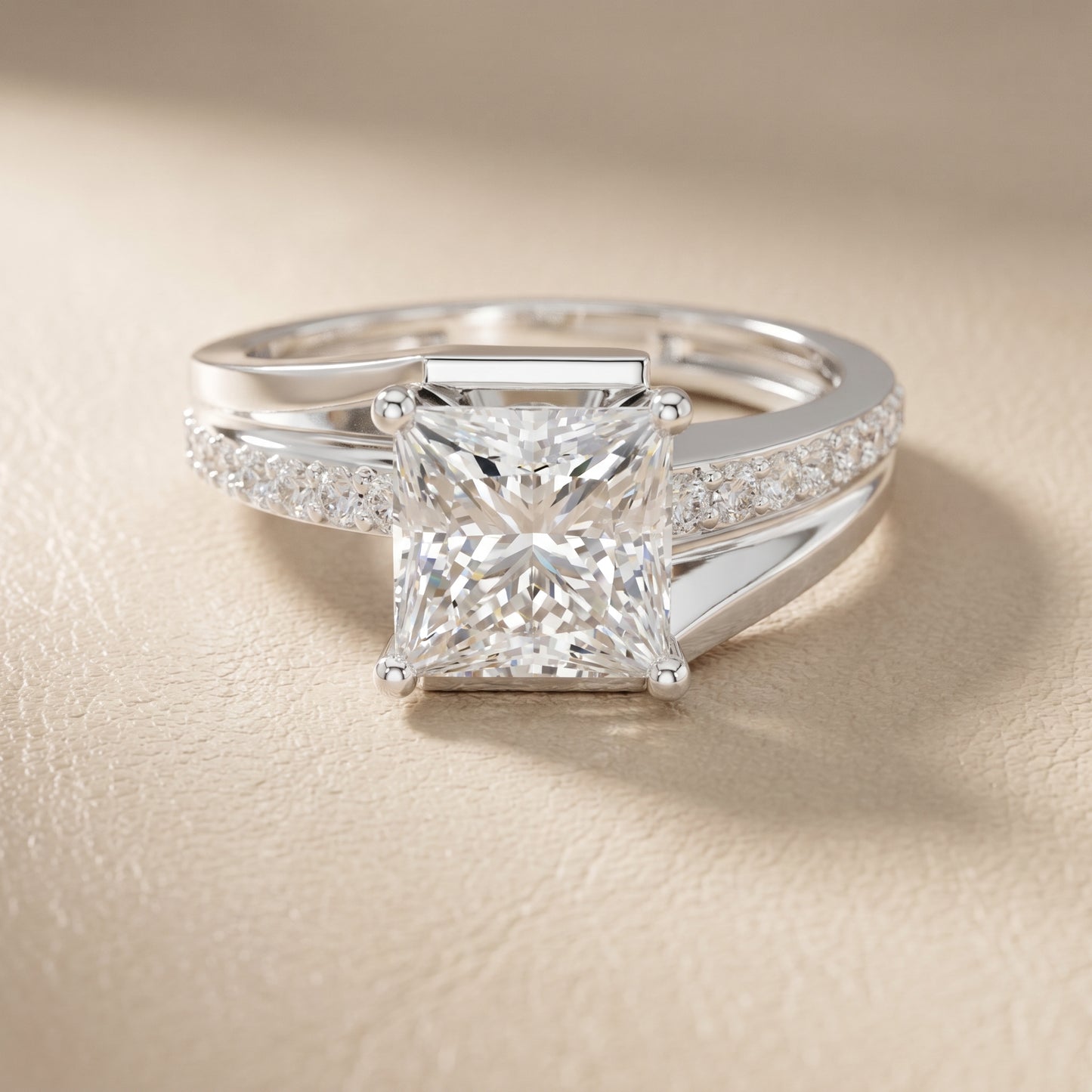 Princess Round Cut Lab Grown Diamond Ring in Silver