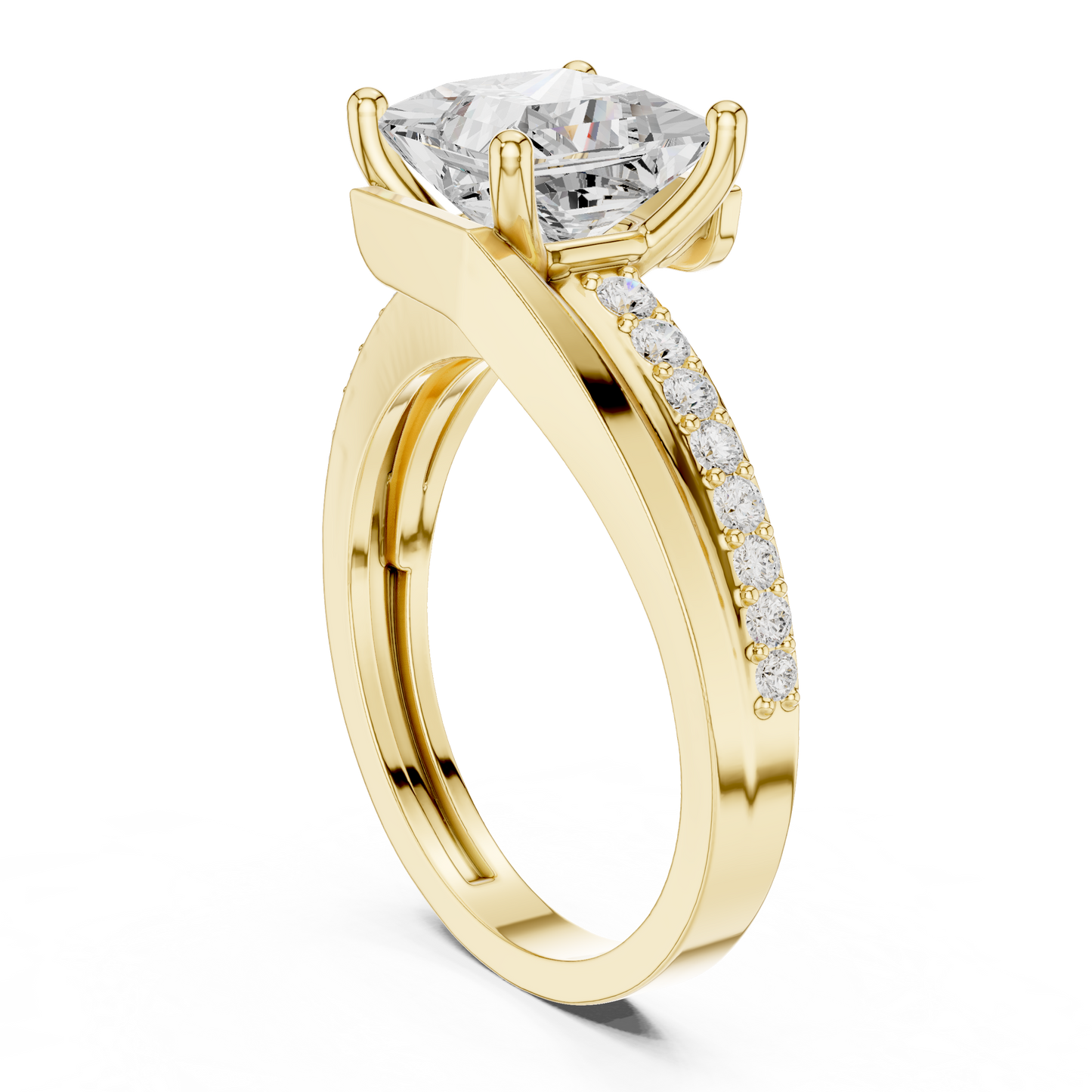 Princess Round Cut Lab Grown Diamond Ring in Yellow Gold