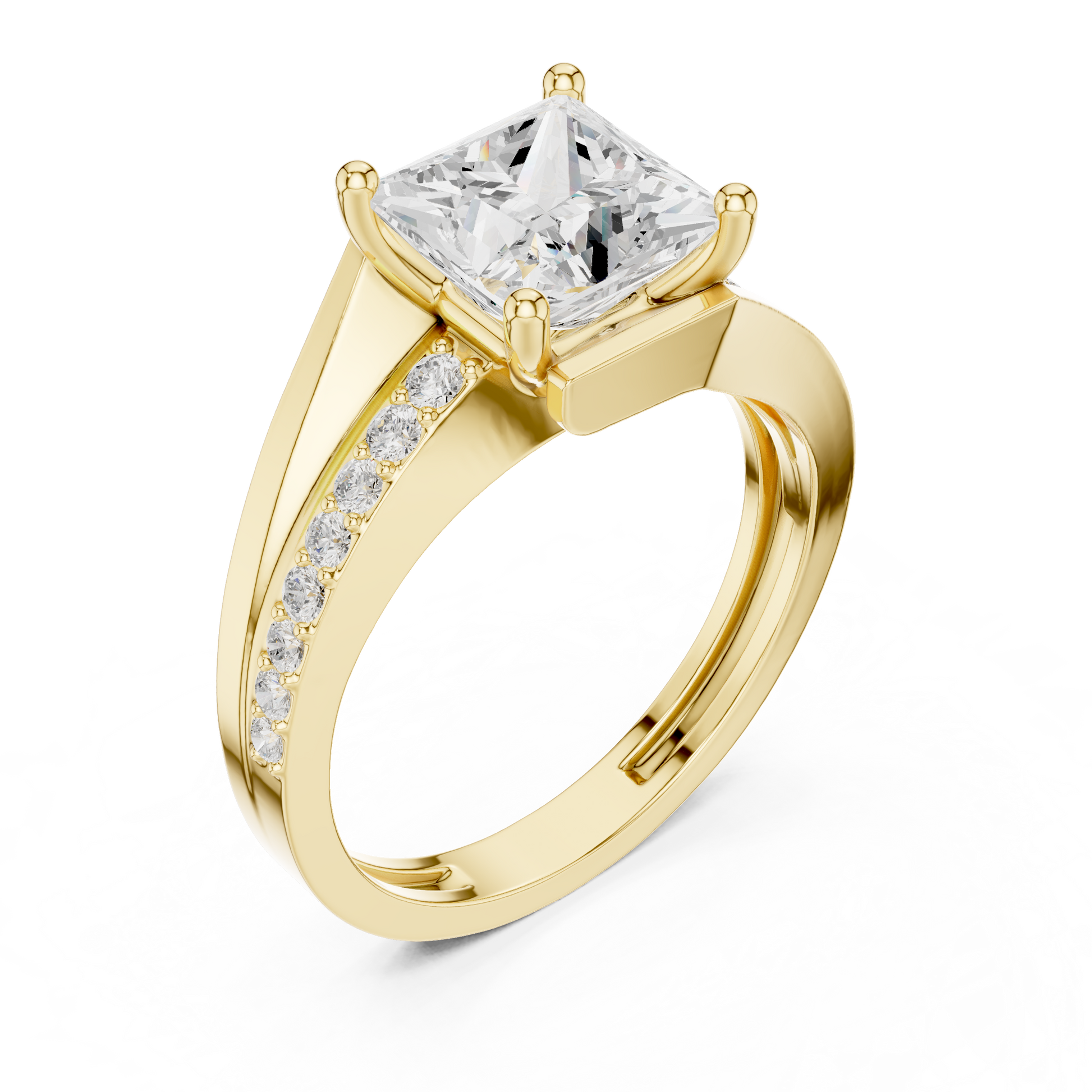 Princess Round Cut Lab Grown Diamond Ring in Yellow Gold