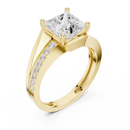 Princess Round Cut Lab Grown Diamond Ring in Yellow Gold