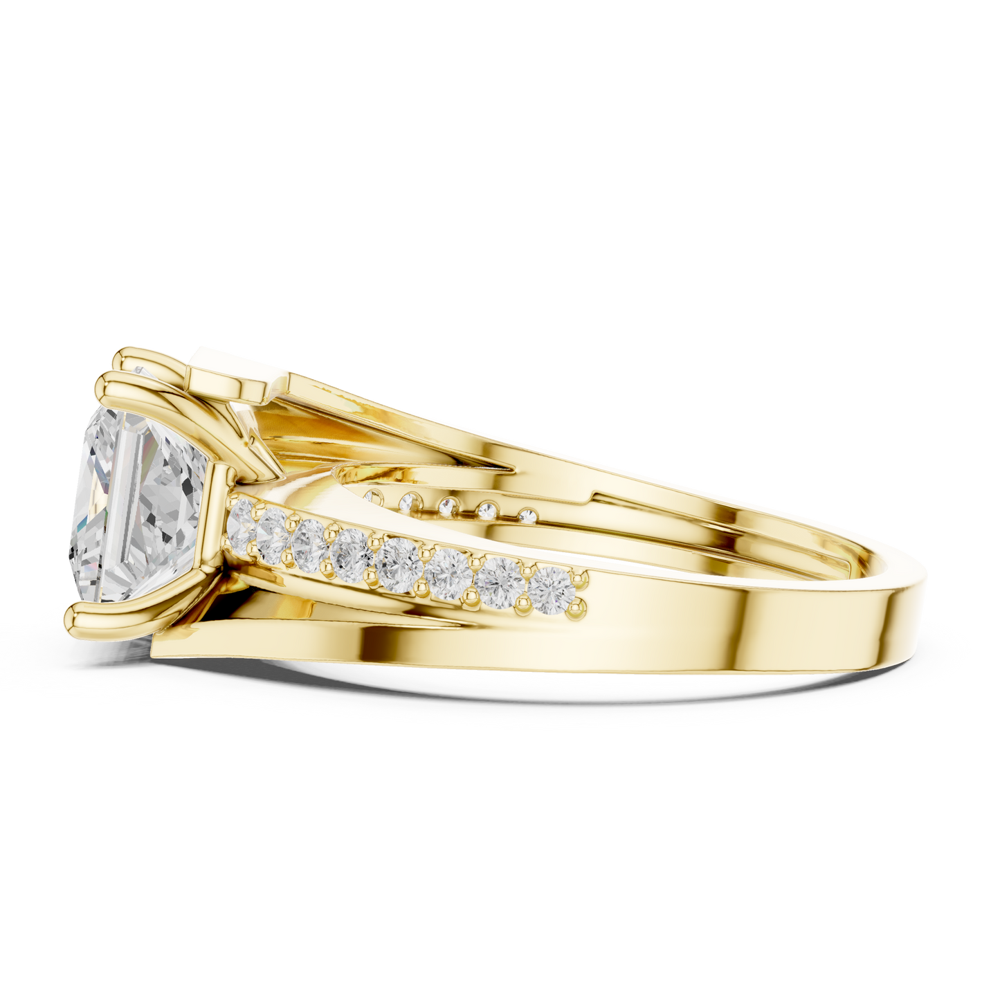 Princess Round Cut Lab Grown Diamond Ring in Yellow Gold