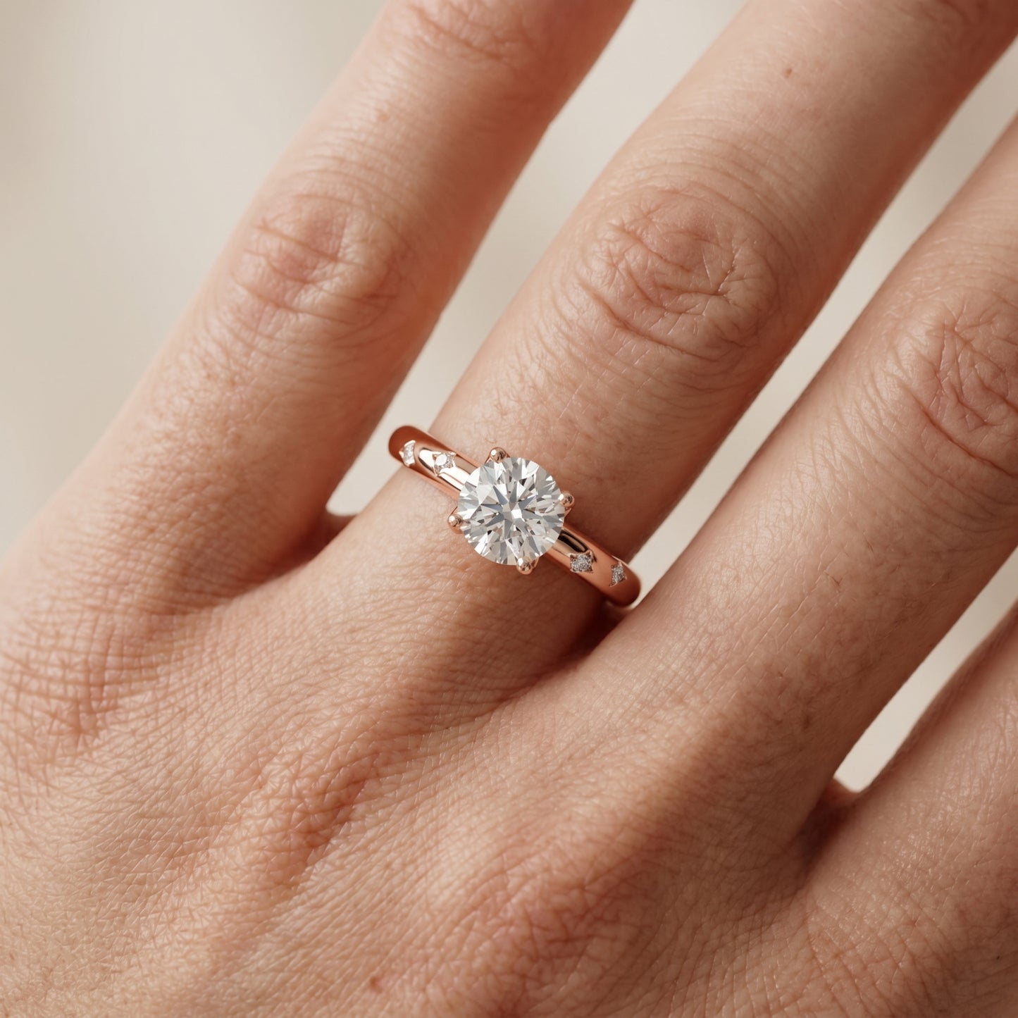 Round Cut Lab Grown Diamond Ring in Rose Gold