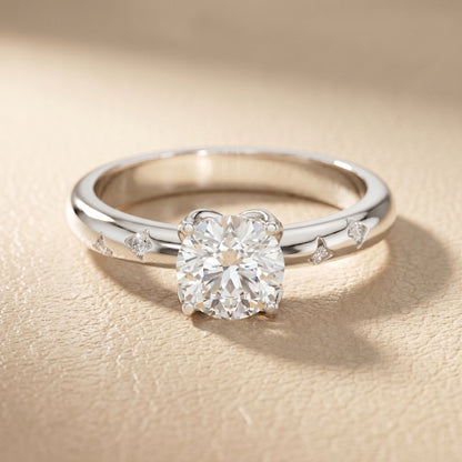 Round Cut Lab Grown Diamond Ring in Silver